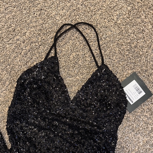 Norma Kamali Black Sequin Fishtail Gown - Picture 5 of 7